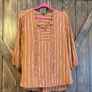 West Kei Orange 3/4 Sleeve Tie Front Blouse